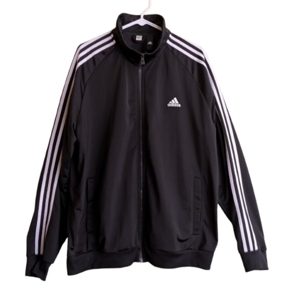 Adidas Black Track Jacket Classic 3 White Stripes Full Zip Size XXL